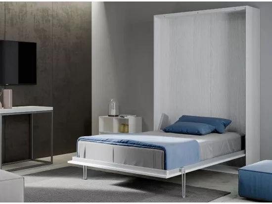 Lit escamotable vertical frêne blanc kanto 120x190