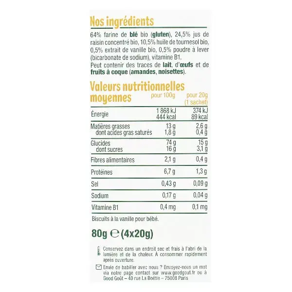 Biscoitos redondos de baunilha Good Goût +10m Orgânicos 80g