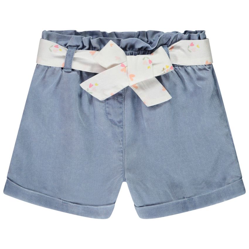 Short en toile avec ceinture à nouer pour bébé fille - Bleu