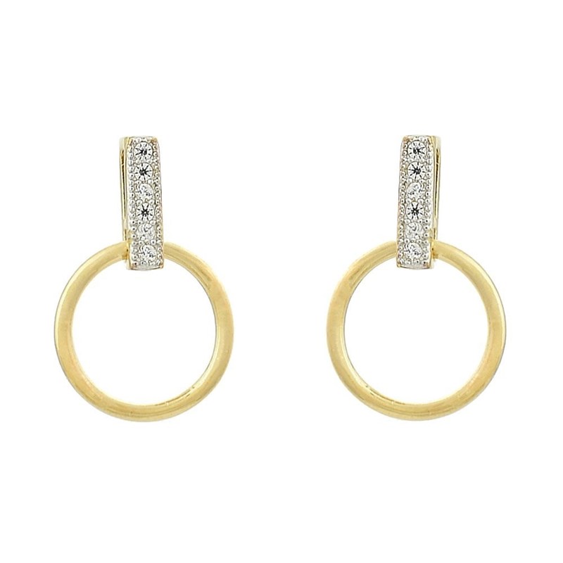 Boucles d'oreilles cercle barre sertie d'oxydes de zirconium Plaqué or 750 3 microns 2 tons