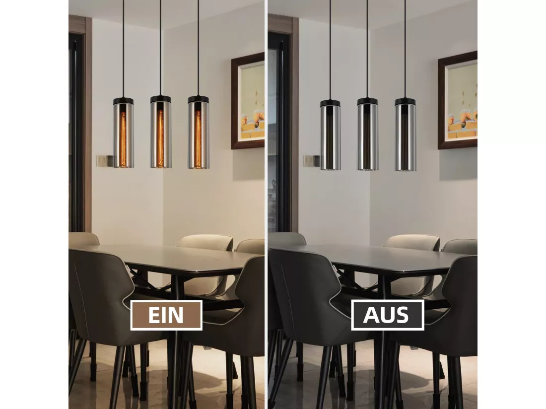 Lampe à Suspension Pour Table à Manger En Verre Noir Mat Rétro 3 Flammes E27
