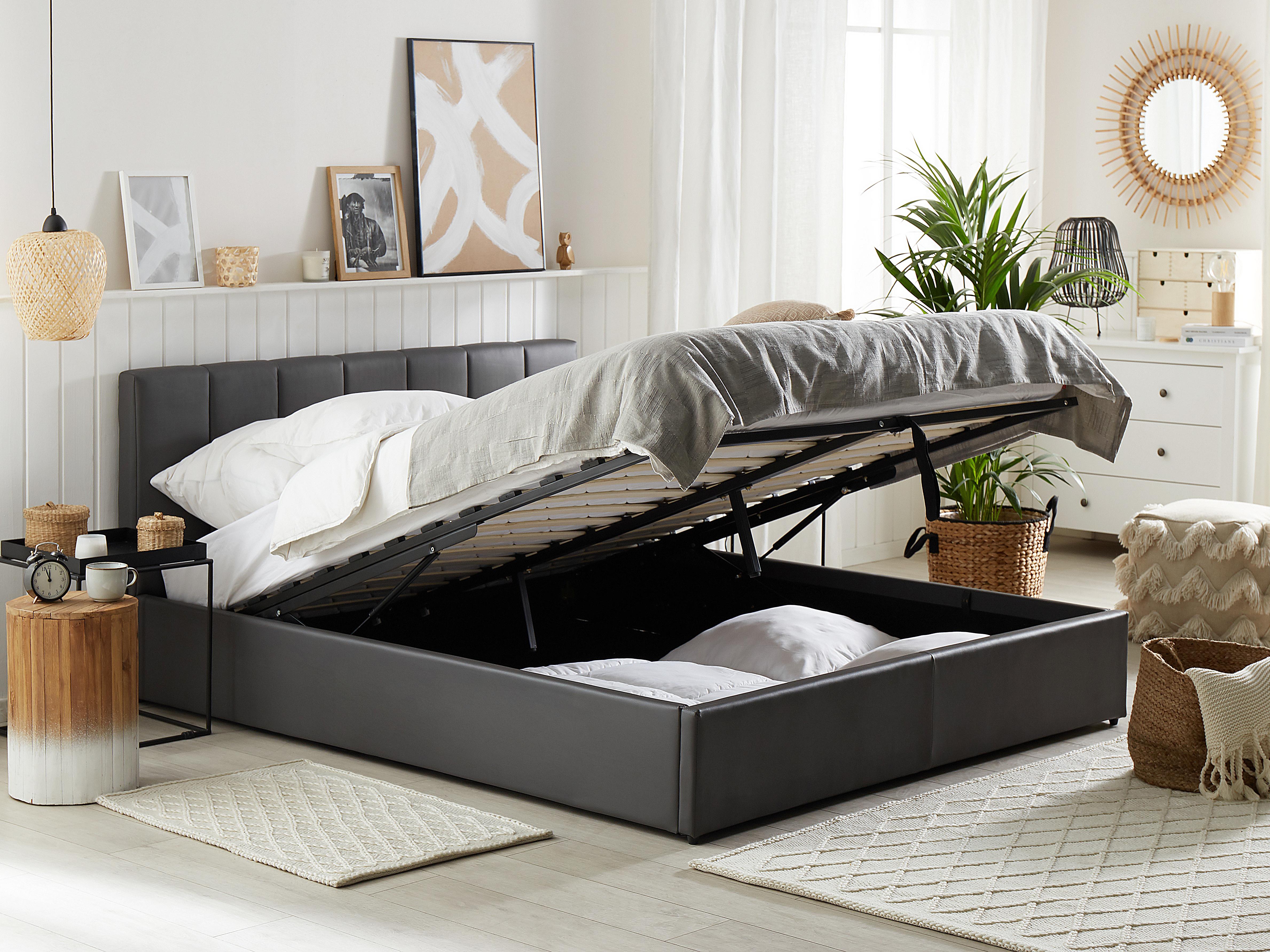 Bed met opbergruimte Kunstleer DREUX 180 x 200 cm Donkergrijs