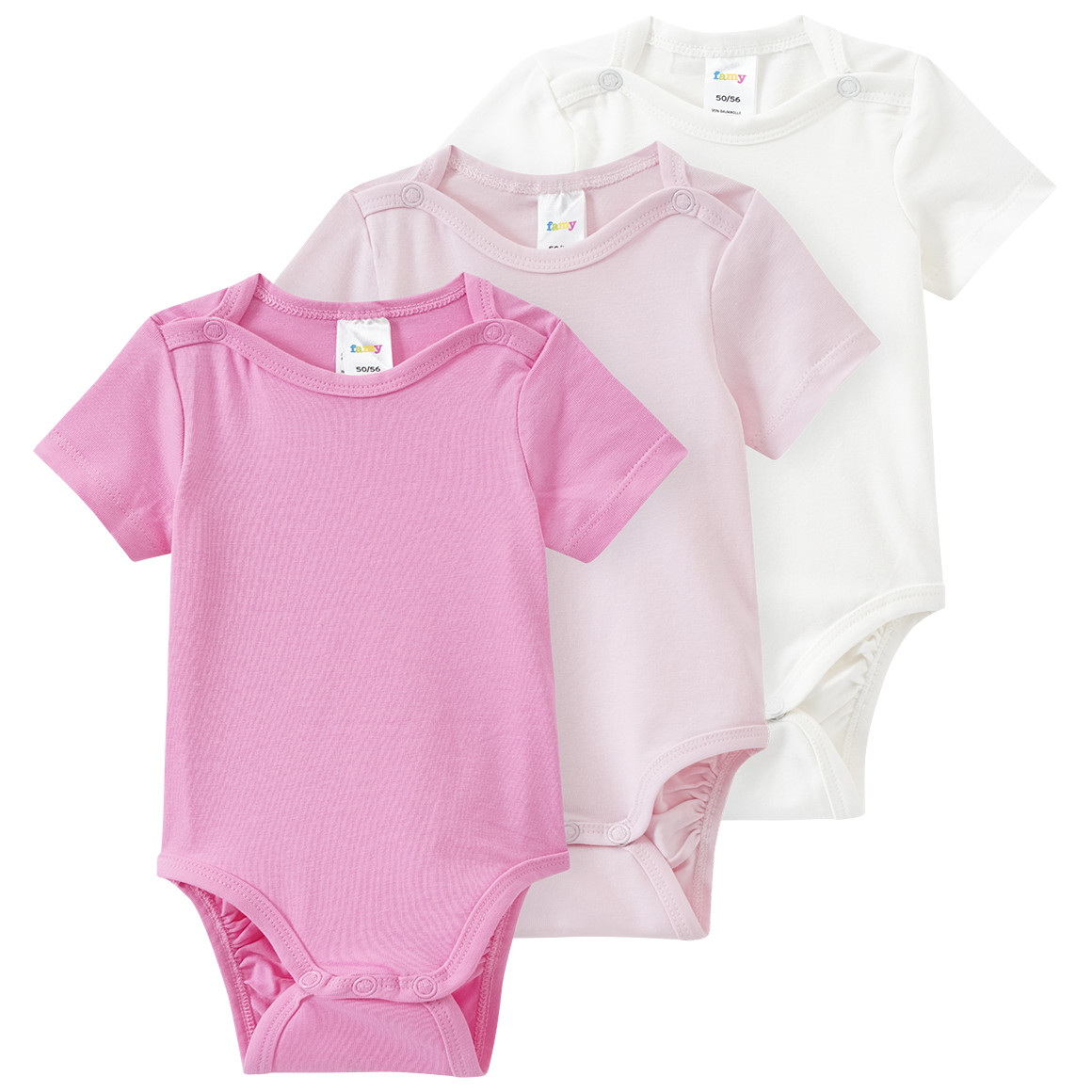 Famy 3 Baby Bodys in verschiedenen Farben rosa / weiss