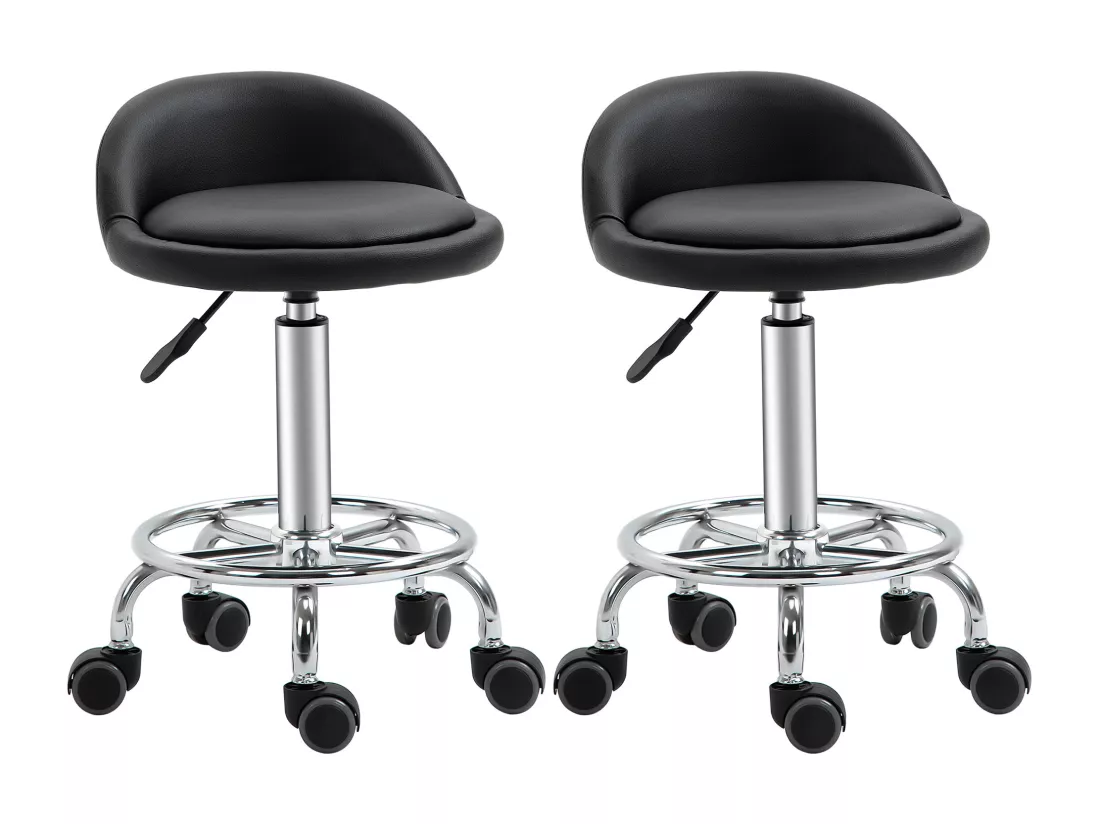 Lot de 2 tabourets de travail massage réglables - dossier ergonomique - acier chromé PU noir