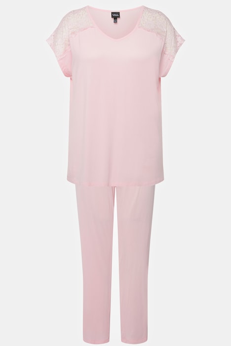 Pyjama, Spitze, V-Ausschnitt, Halbarm