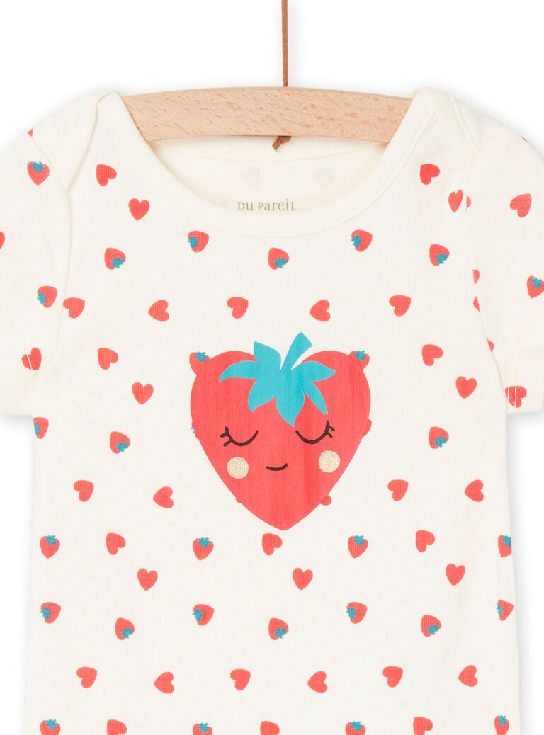 Body écru en coton biologique à imprimé fraises et coeurs
