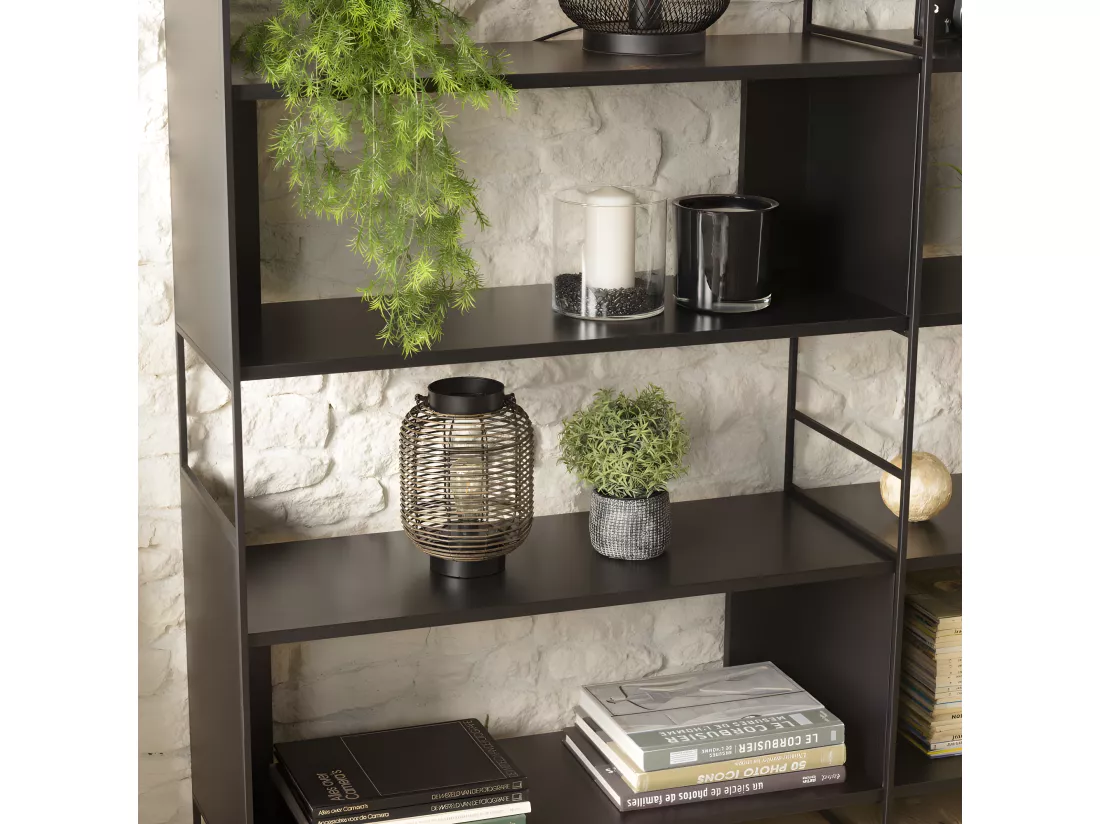DALY - Étagère 10 niches 5 niveaux noire piètement métal