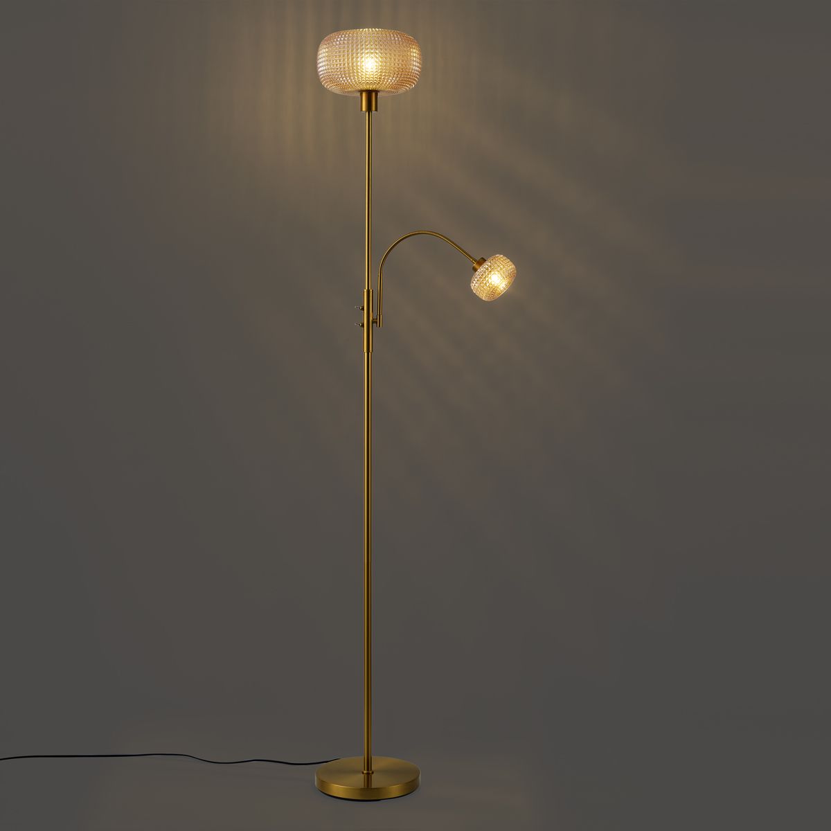 Design vloerlamp messing met amber glas 2-lichts - Brianna