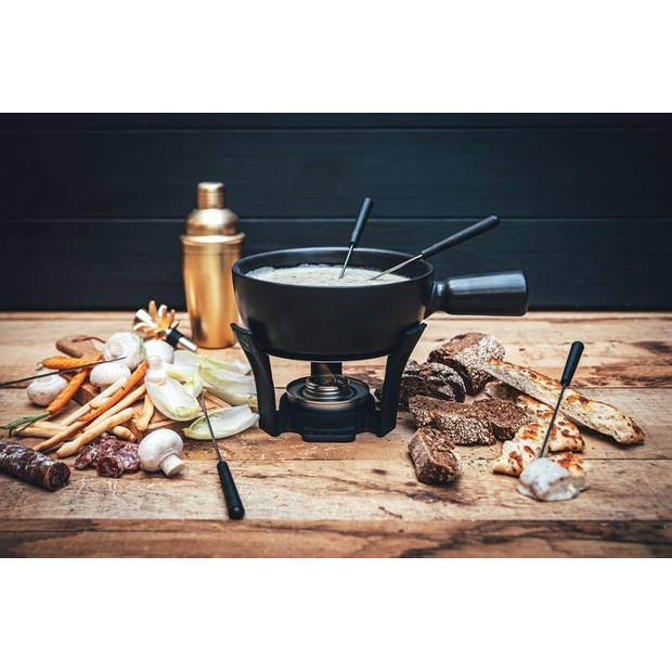 Boska Fondueset Nero - Keramieken pan met 6 vorkjes - zwart - 1,3 L