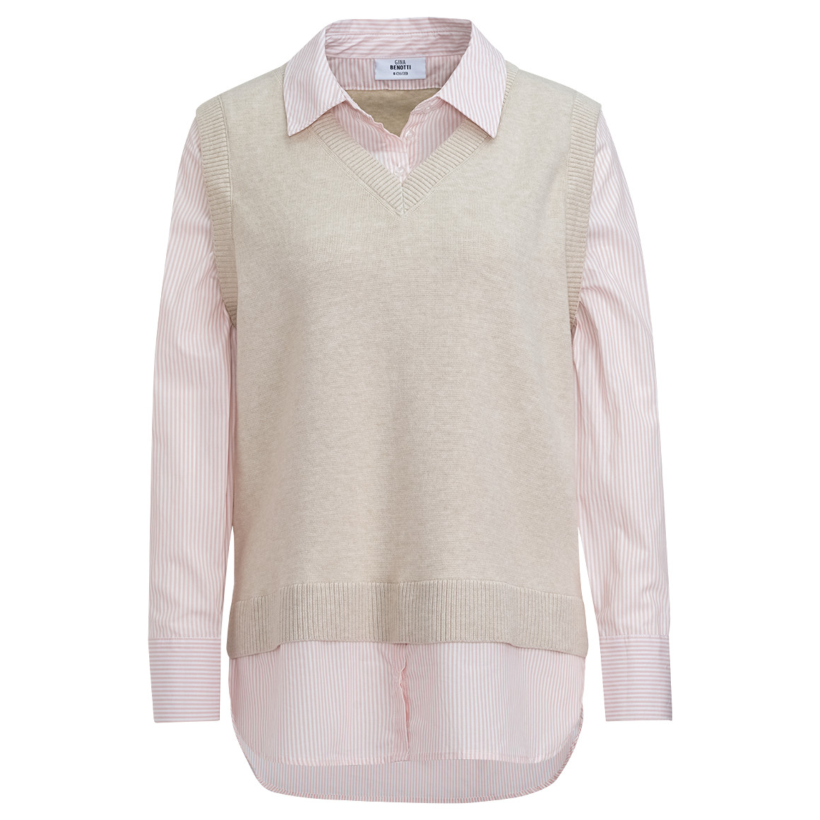 Gina Benotti Damen Strickpullunder im Layer-Look creme