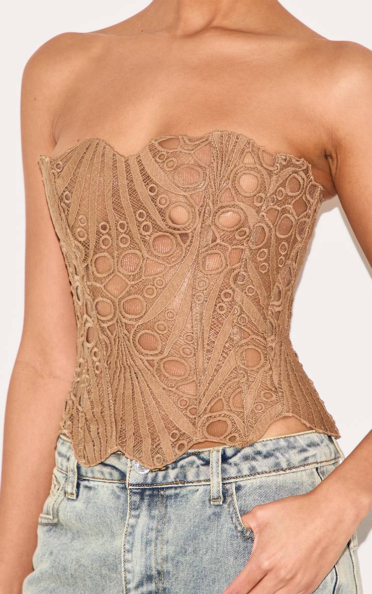 Gris Pierre Corset En Dentelle Florale Transparente Texturée