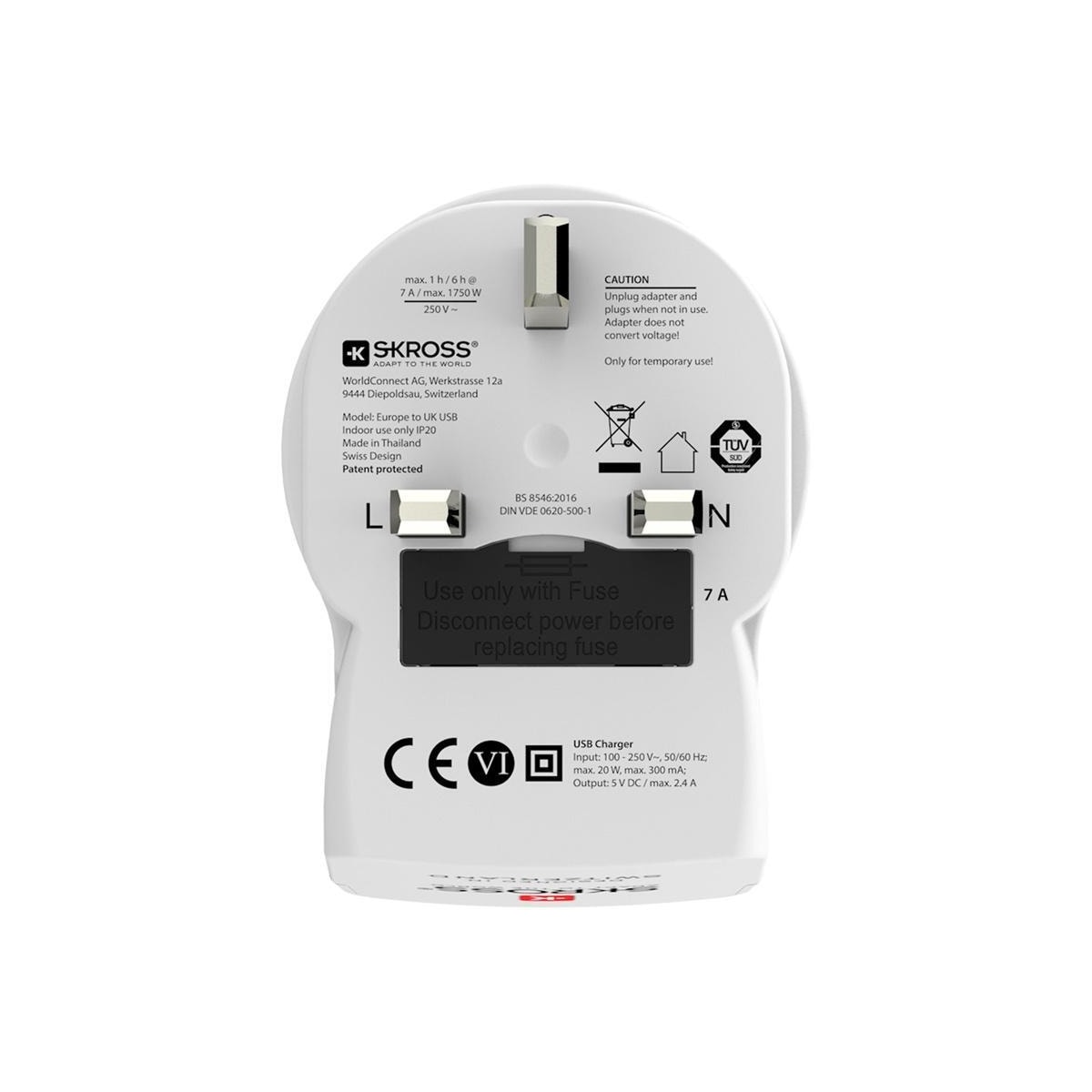 SKross Europa til UK USB reiseadapter 322912