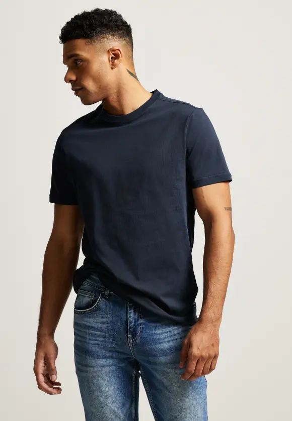 Basic T-Shirt in Unifarbe - deep navy blue