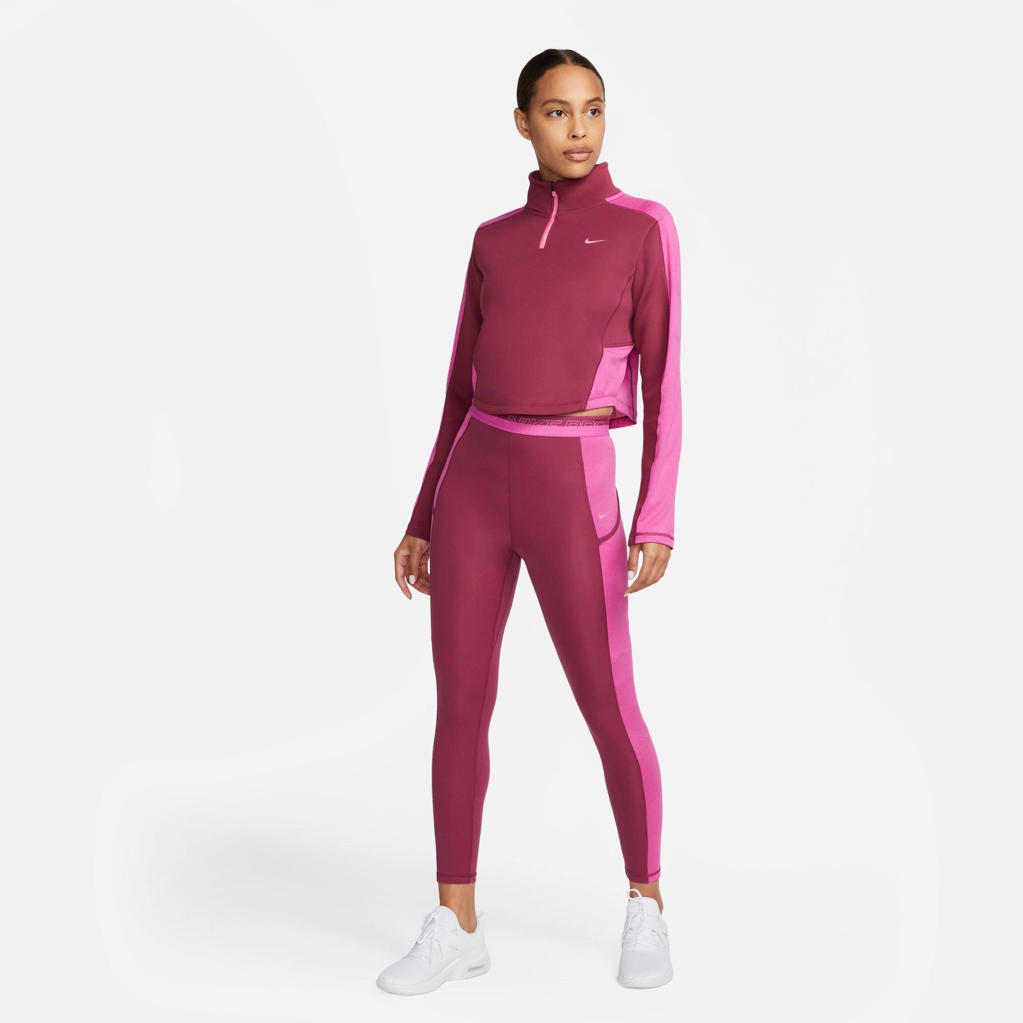 Nike Dri FIT Femme Womens Half Zip Long Sleeve Cropped Top