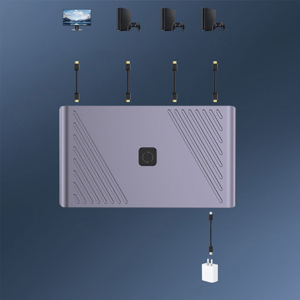 HDMI 3 in 1 Audio und Video Switch Splitter Adapter 8K@60Hz inkl. USB-C Port und Fernbedienung - Grau