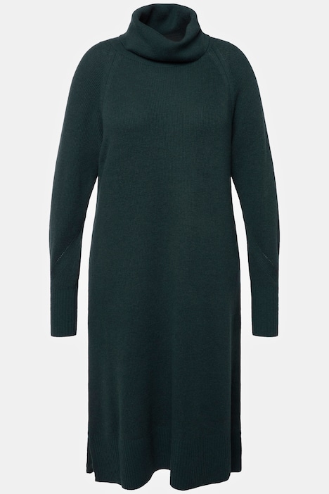 Strickkleid, H-Linie, Rippstrick, Stehkragen, Langarm