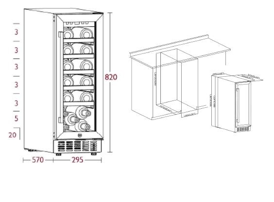 PKM UWTS56-20G Unterbau-Weinkühlschrank, 20 Flaschen