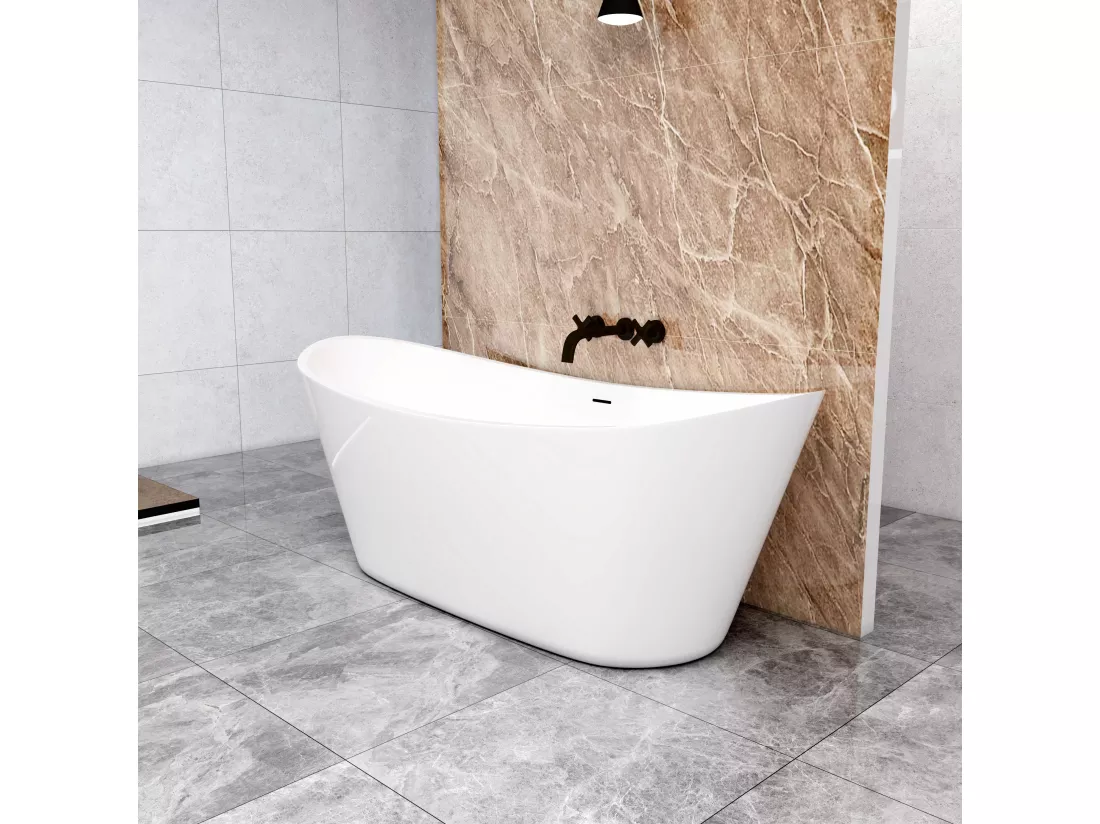 AICA Baignoire îlot en forme de ovale 170x72x65cm blanc en Acrylique,avec Bonde et trop plein