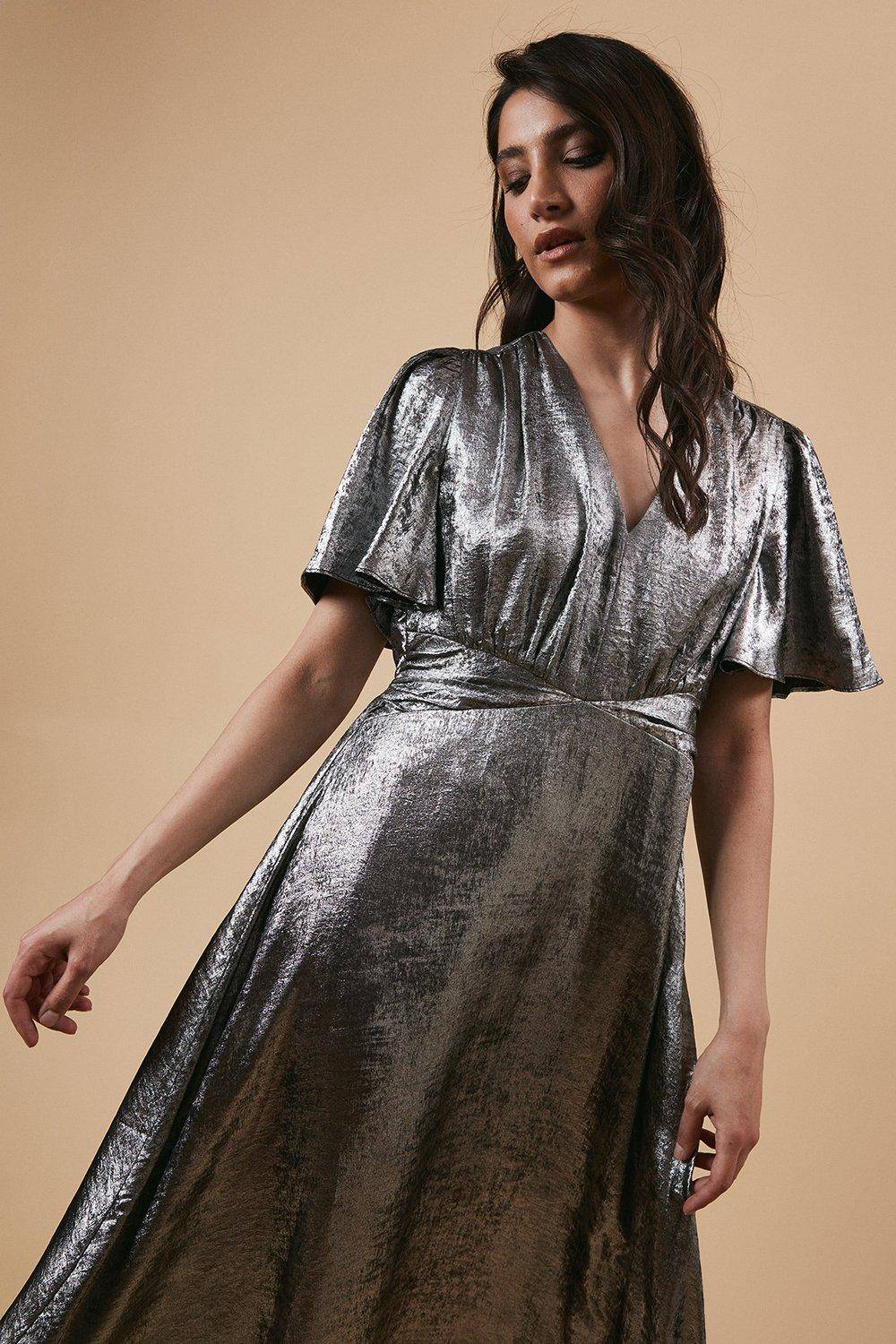 Oasis Robe Mi-Longue d'Occasion avec Détail à la Taille Métallisée