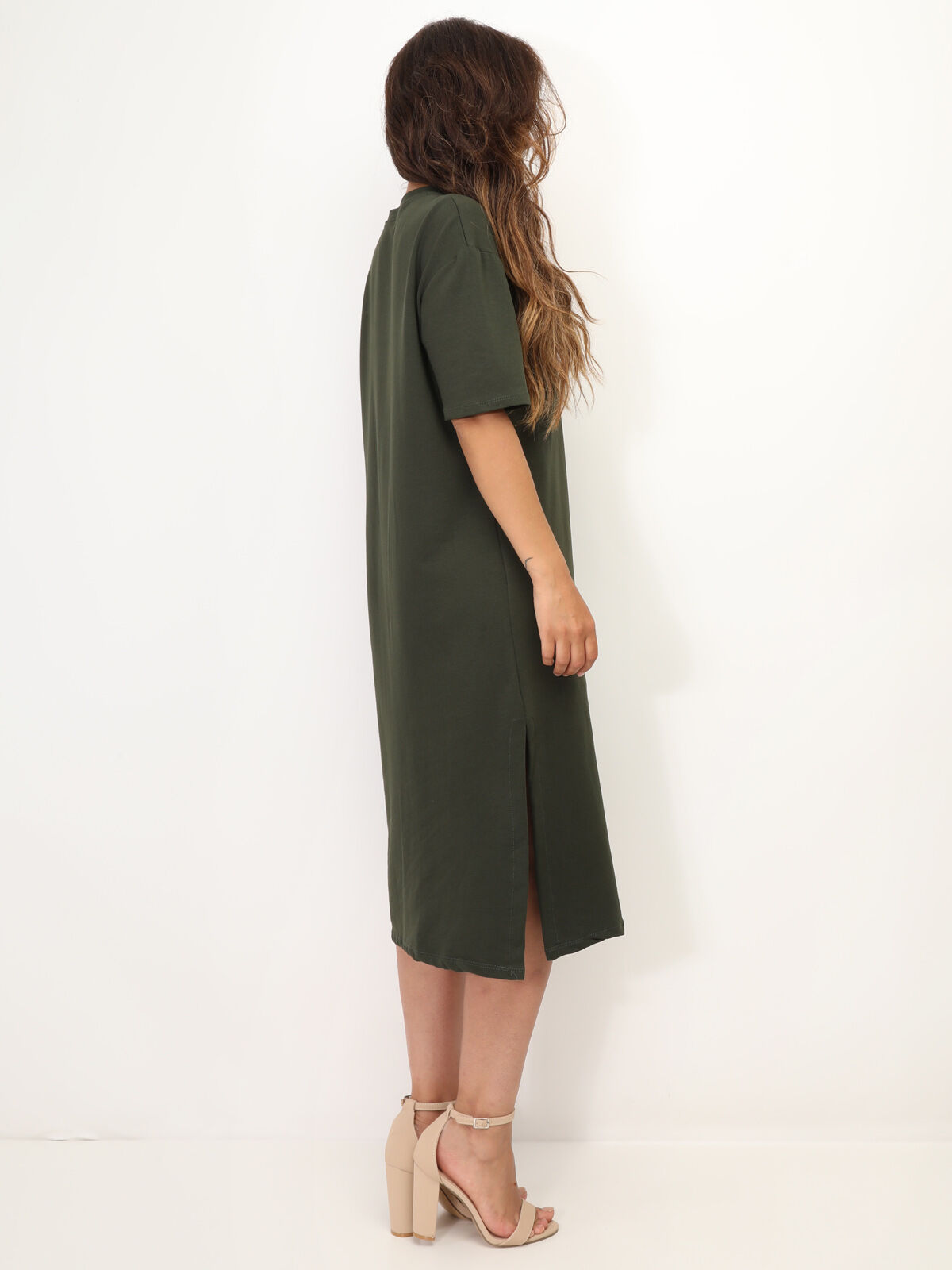 Robe T-shirt à fentes- Kaki