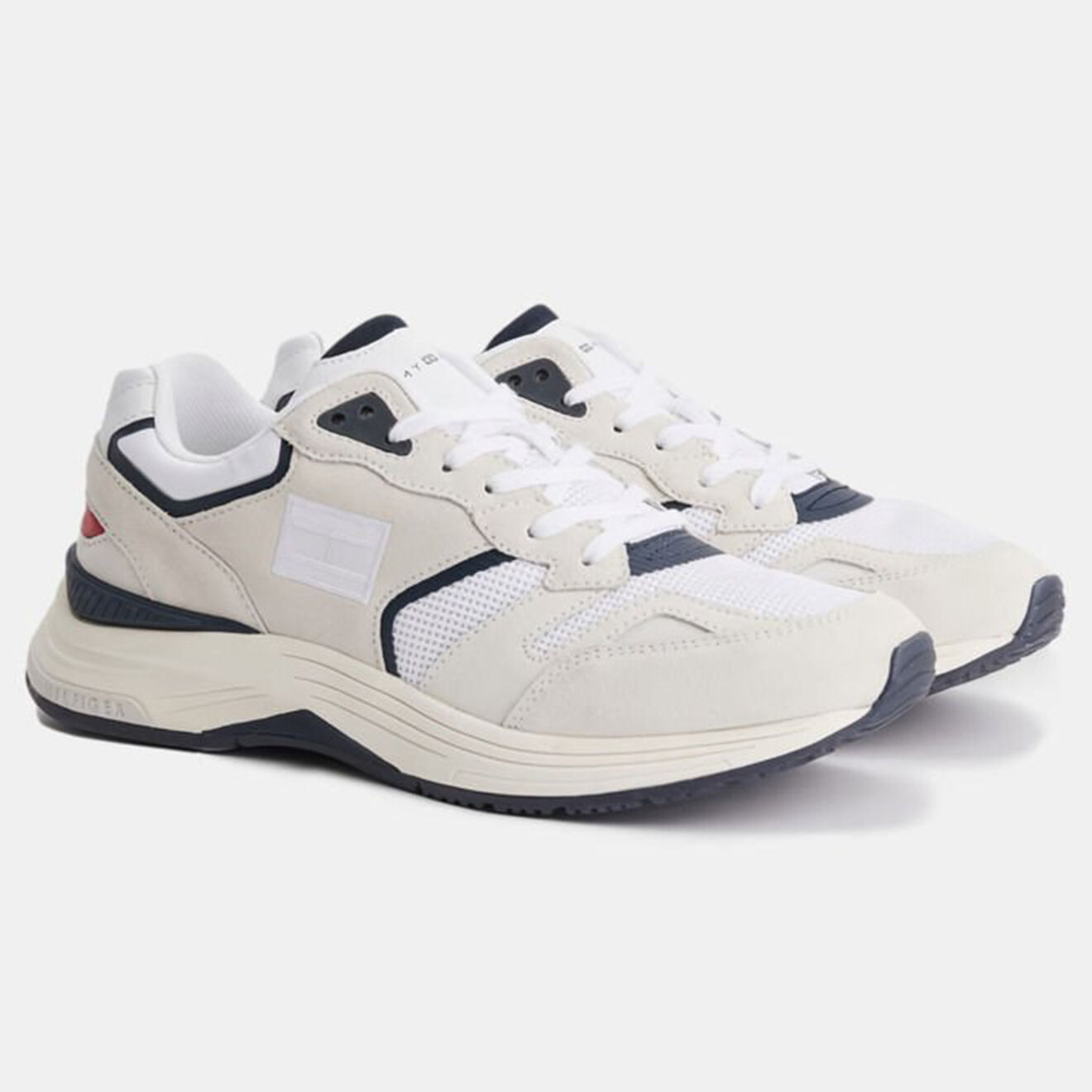 Tommy Hilfiger Baskets running en Velours de Cuir Modern Prep blanc/bleu