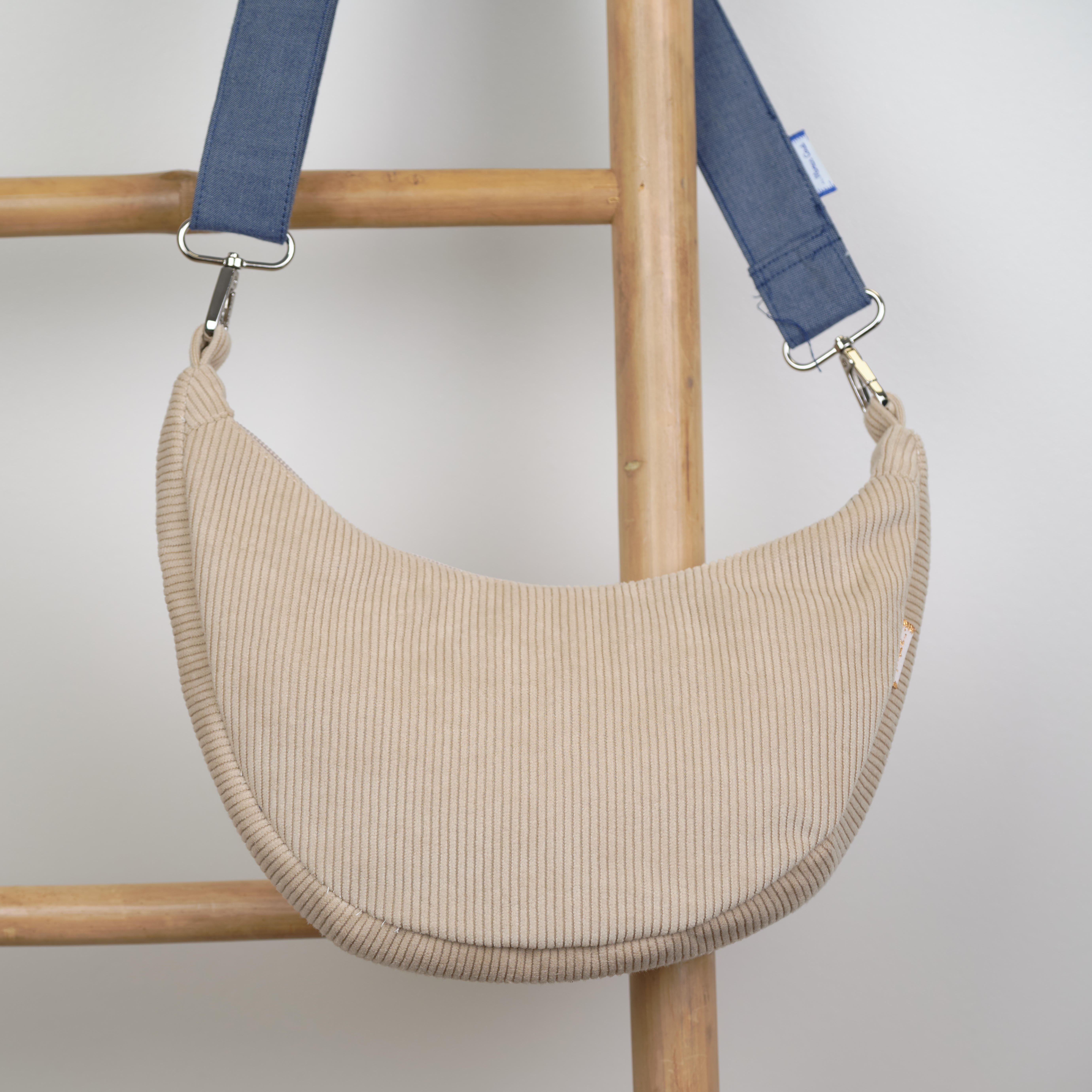 Sac Demi Lune Petit Velours Côtelé Beige