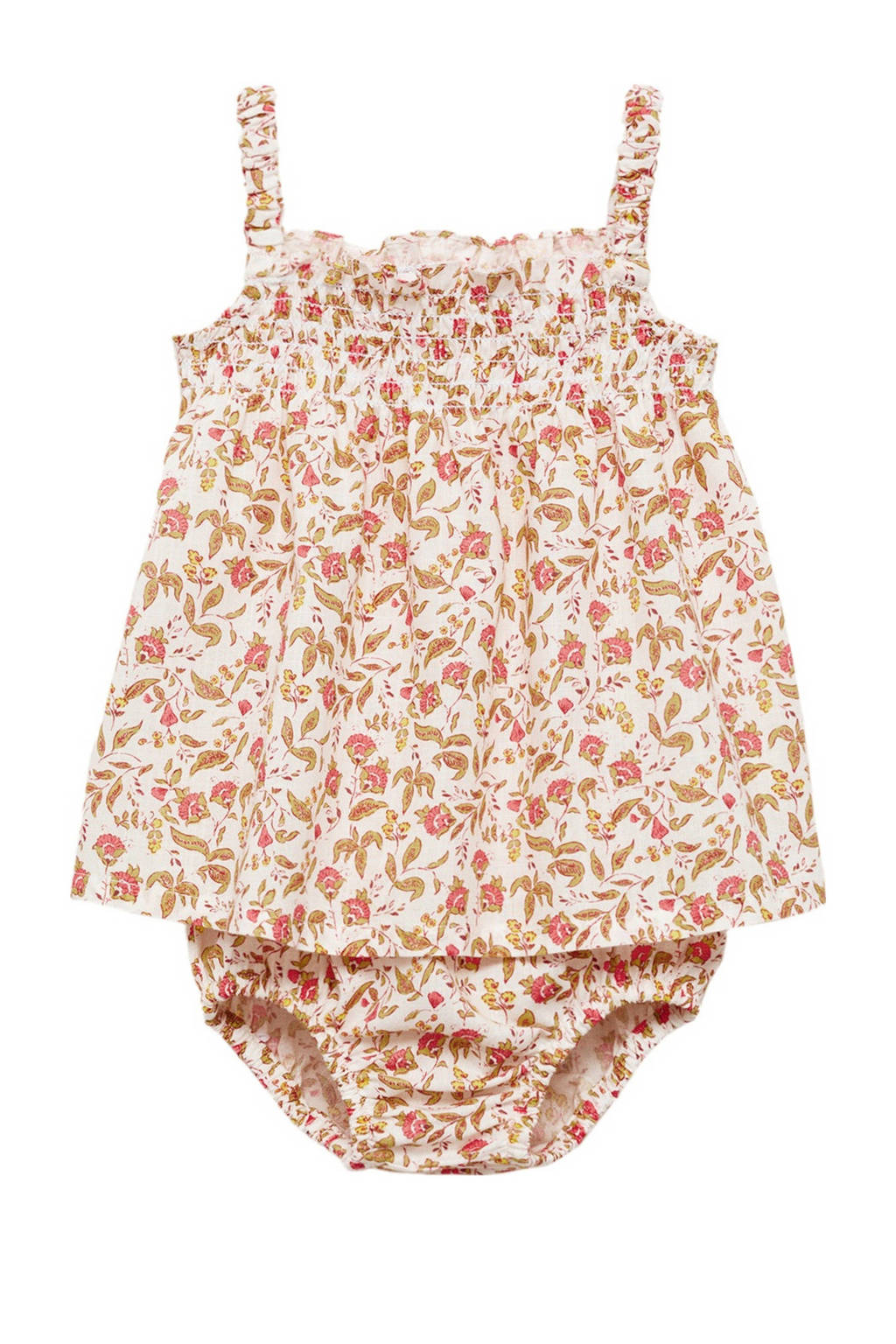 Mango Kids baby jurk + bloomer broekje groen/beige/roze