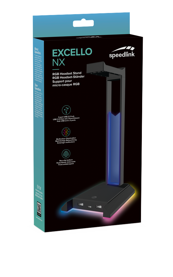 Speedlink - EXCELLO NX RGB Headset Stand, USB 2.0 Hub, sort
