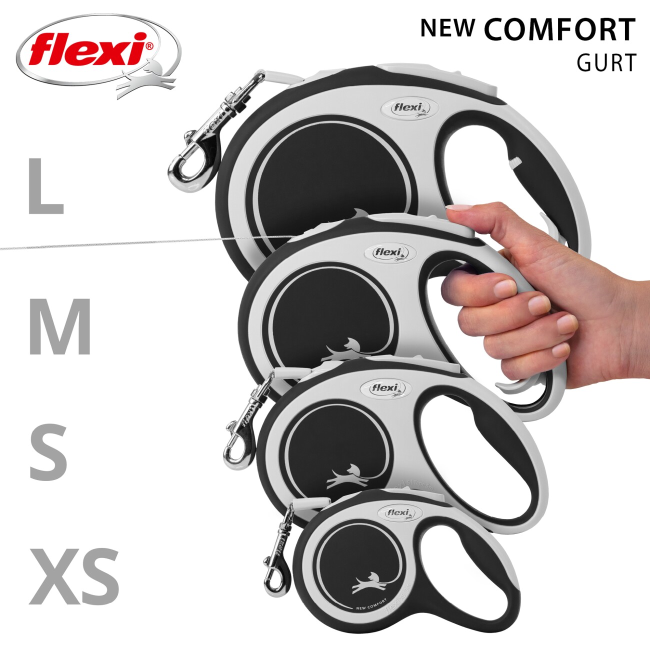 Flexi New Comfort Gurt schwarz XS, 3 m, 12 kg