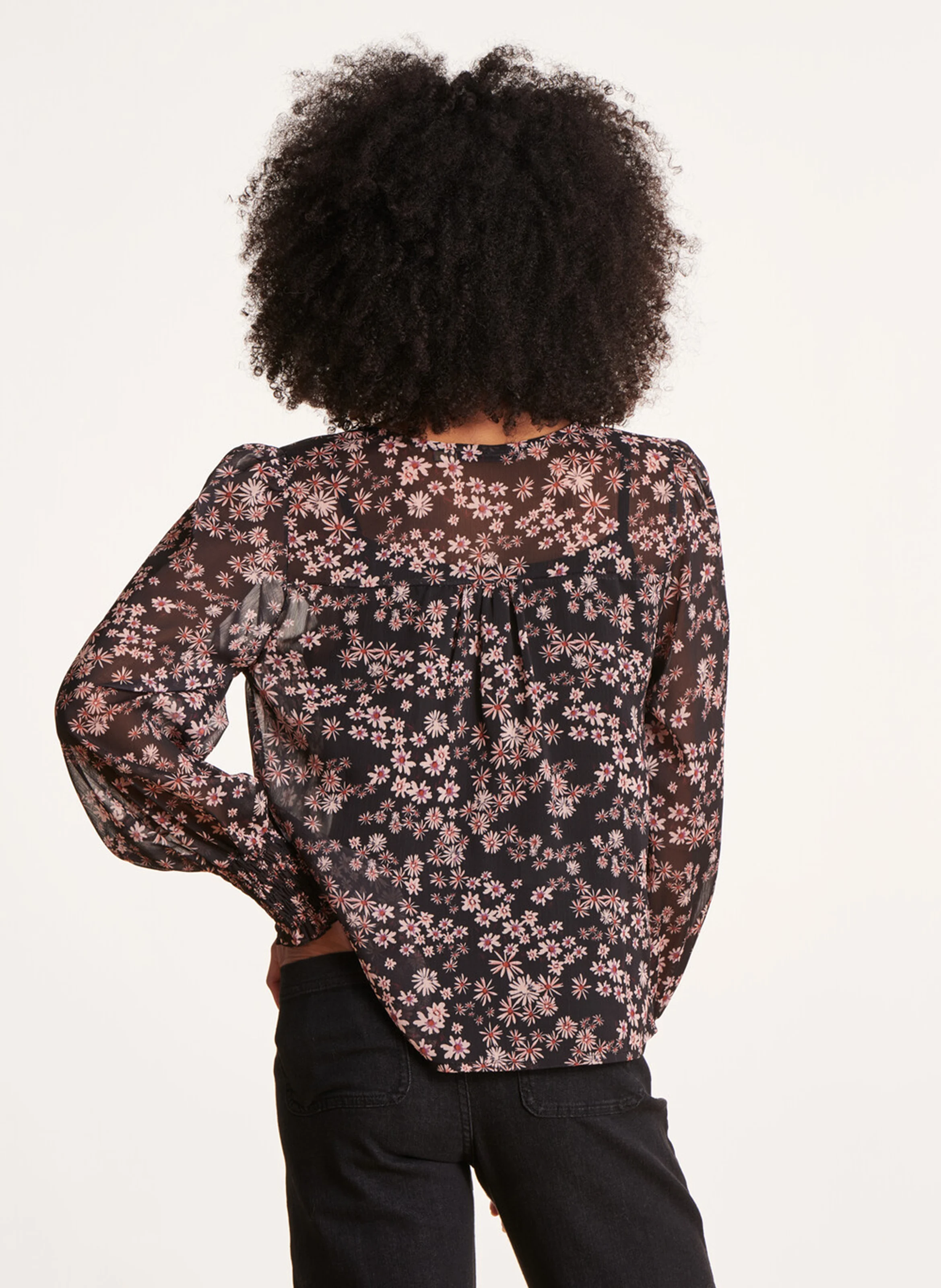 Top ample manches longues imprimé| Noir