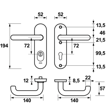 AXA veiligheidsbeslag Oval achterdeur zwart kortschild met SKG 3-sterren 72 mm