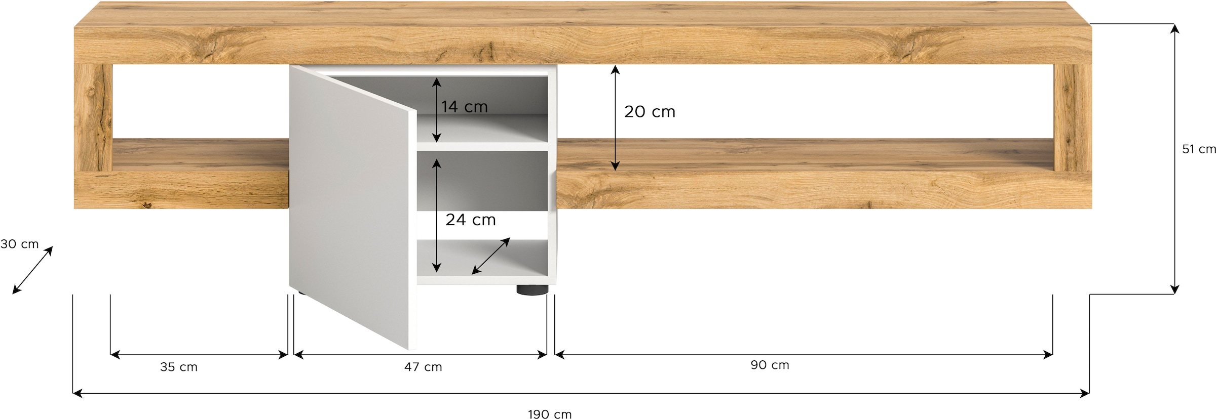 INOSIGN Lowboard »Zolder, Breite 190 cm, push-to-open, 1 Tür, 2 offene Fächer« TV-Board, TV-Möbel, Media-Möbel, Fernsehschrank