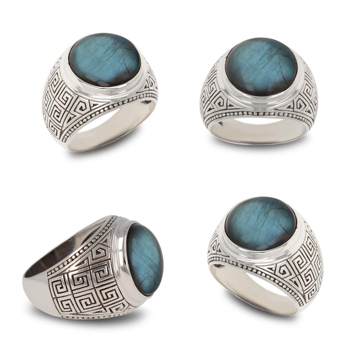 Bague Chevalière Homme en Argent Vieilli avec Labradorite - Idée Cadeau Masculin Unique | Aden