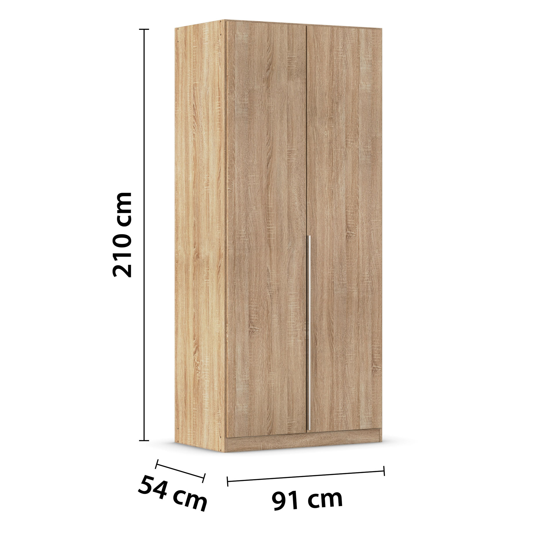 Drehtürenschrank - Eiche Sonoma - 2-türig - 91x210 cm