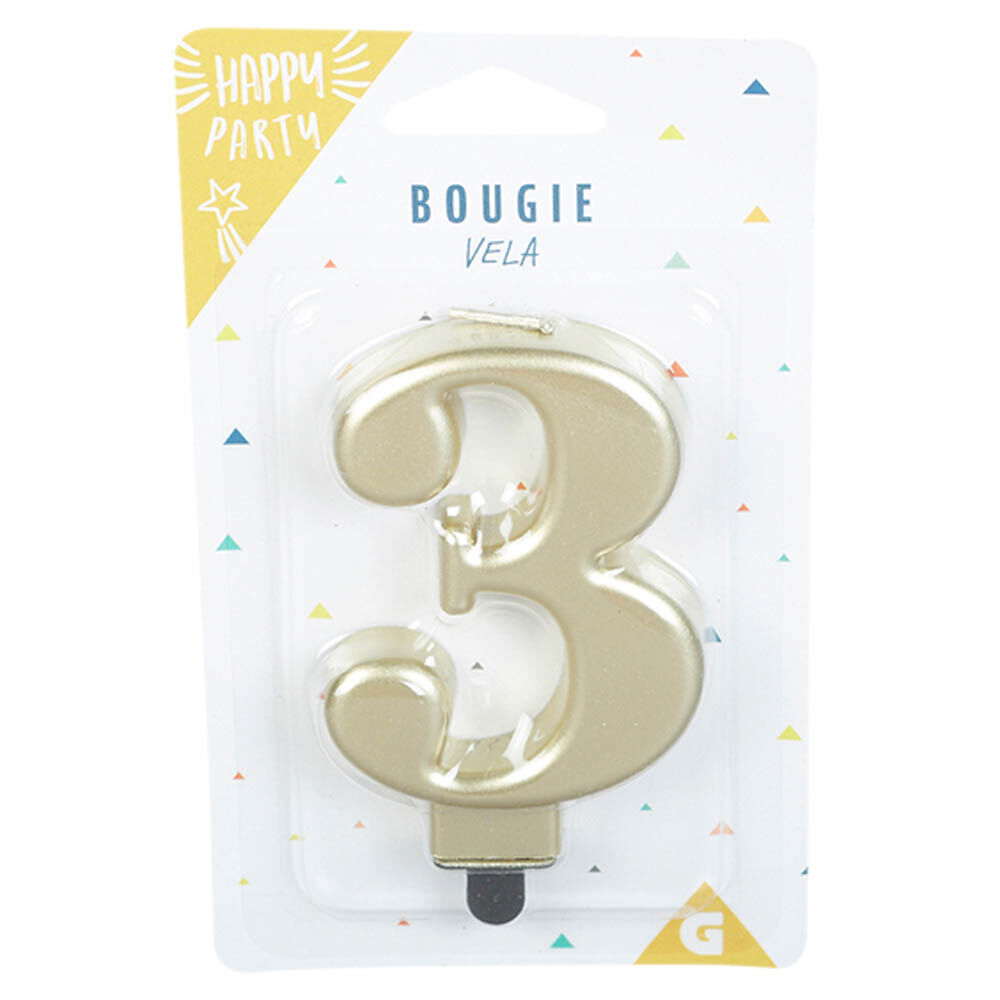Bougie anniversaire chiffre 3 mat doré
