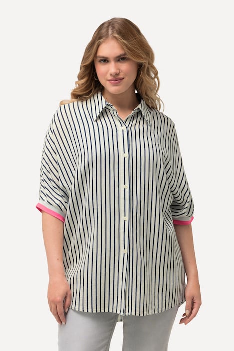 Hemdbluse, Leinenmix, Oversized, Hemdkragen, Halbarm