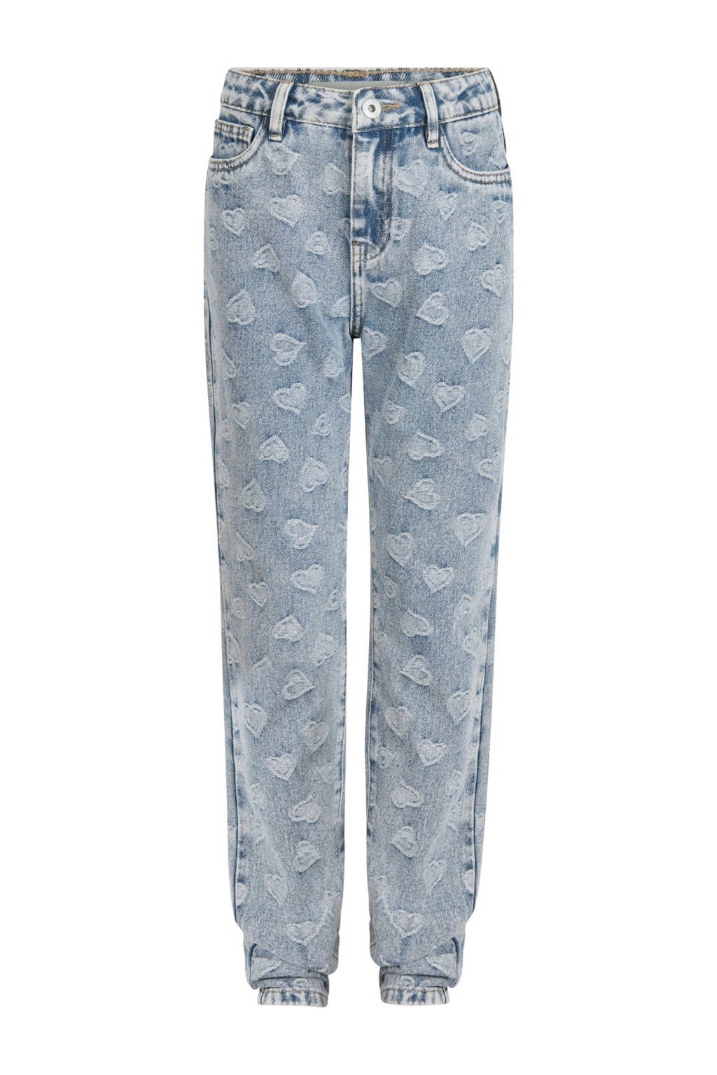 Shoeby high waist tapered fit jeans met jacquard light blue denim