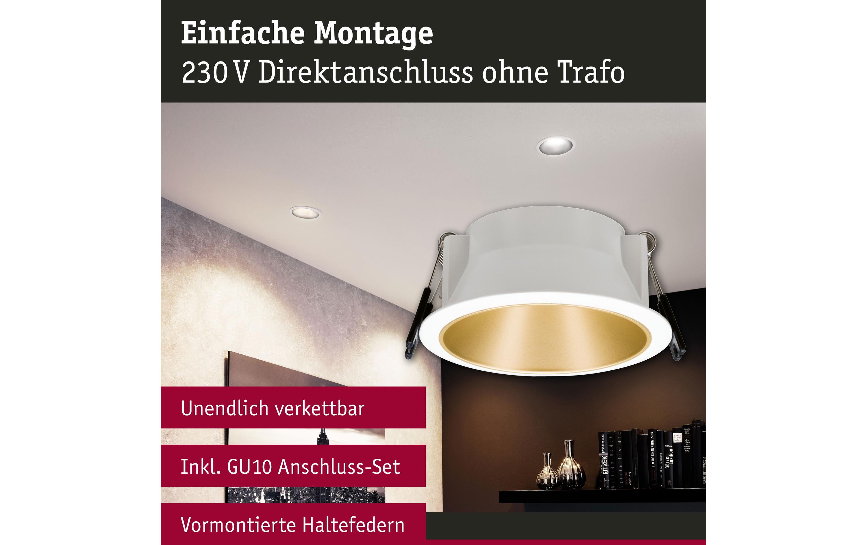 Einbauspot Cole, 1 x GU10, 10 W, Weiss/ GoldSpotleuchte