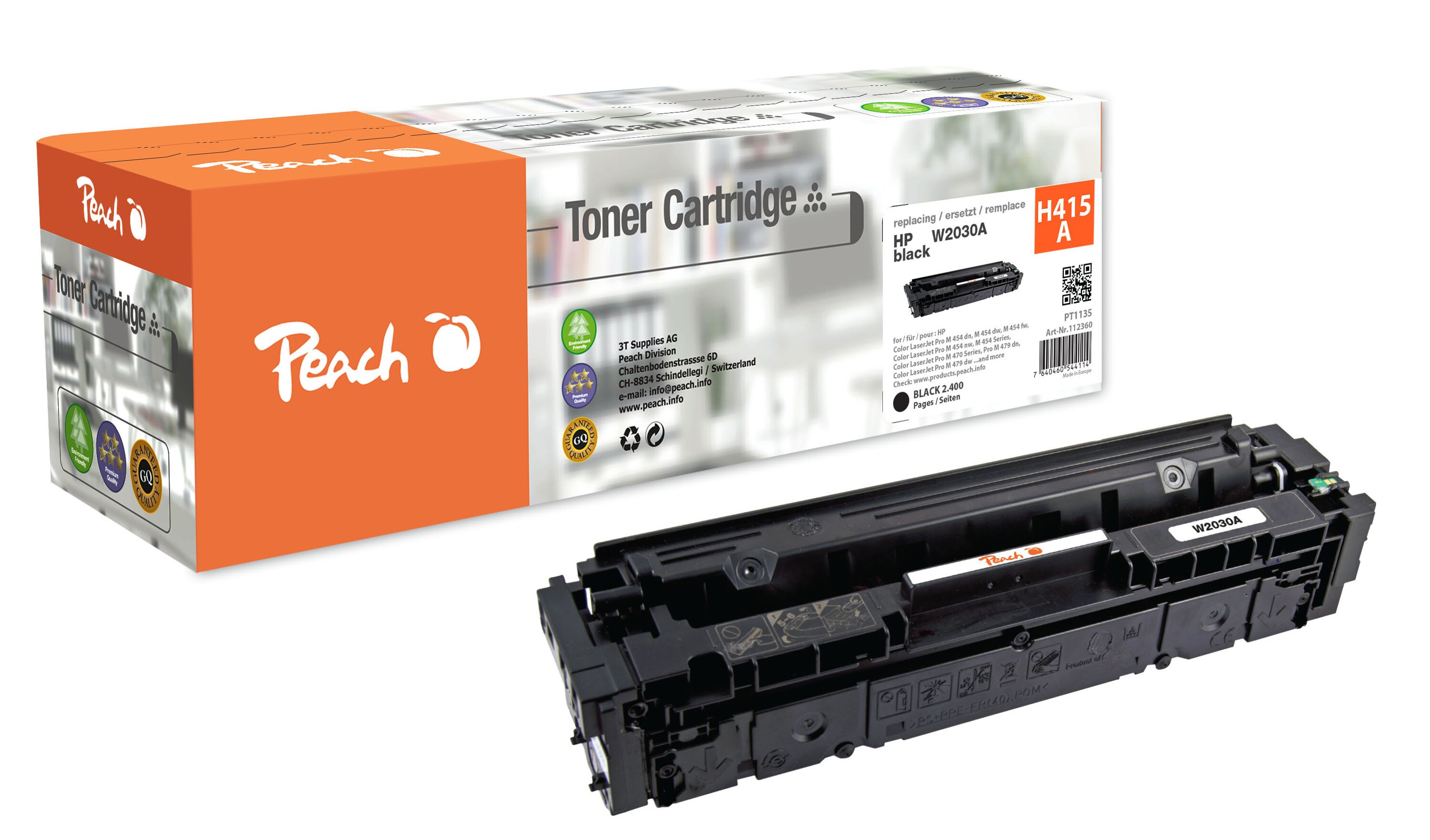 Peach HP 415 A Toner bk ersetzt HP No. 415A, W2030A für z.B. HP Color LaserJet Pro MFP M 479 dw, HP Color LaserJet Enterprise MFP M 480 f (wiederaufbereitet)