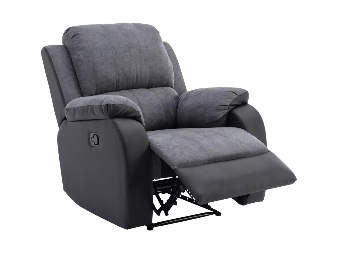 Fauteuil relax en microfibre et simili gris et noir BRODY