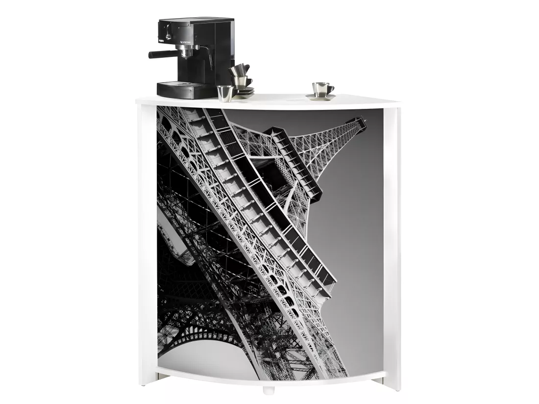 Meuble Comptoir Bar 96 cm Blanc 3 Niches - Coloris: Tour Eiffel 750 751