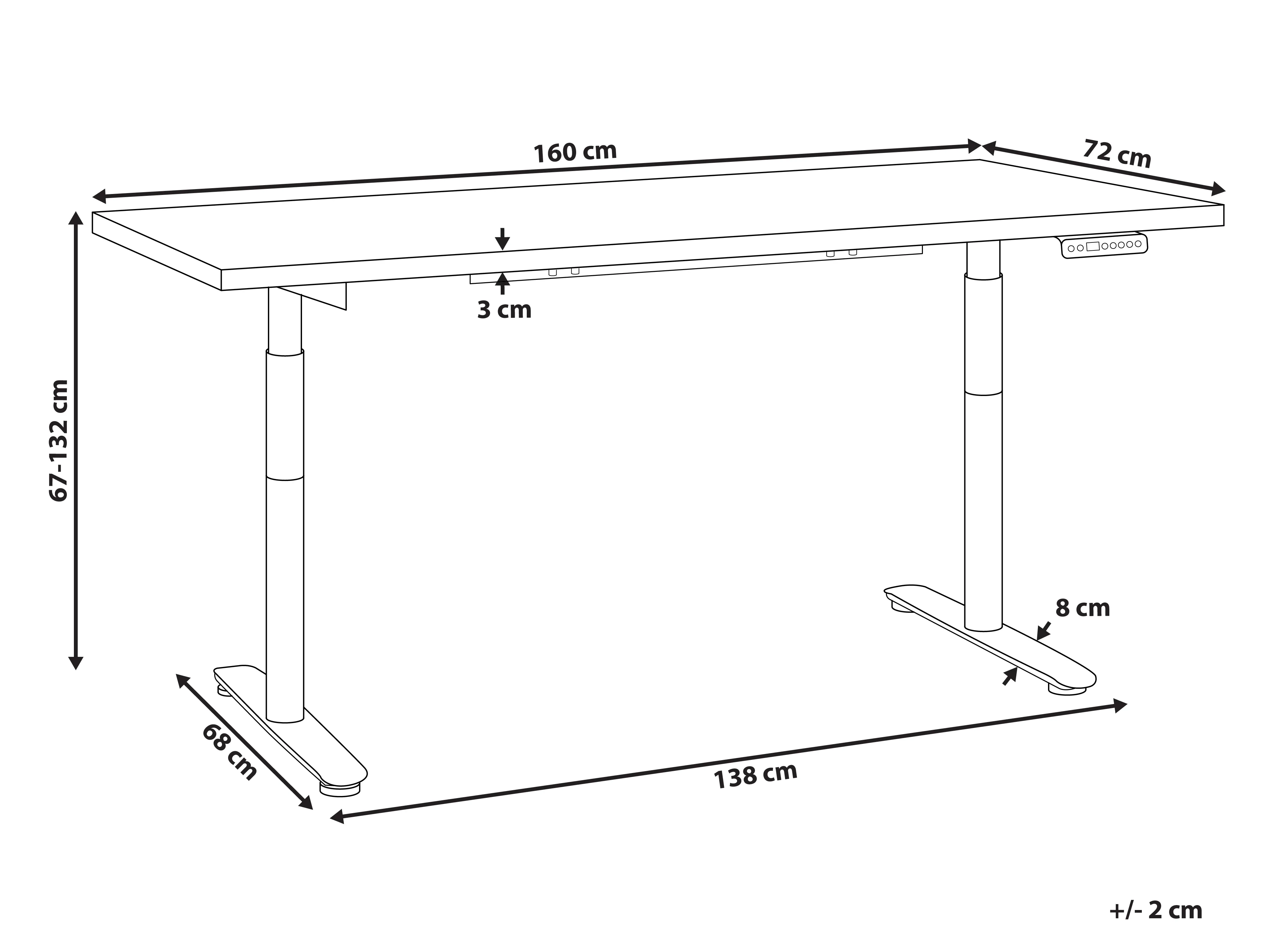 Elektrisch verstelbaar sta-bureau DESTINAS Wit/zwart 160 cm 72 cm