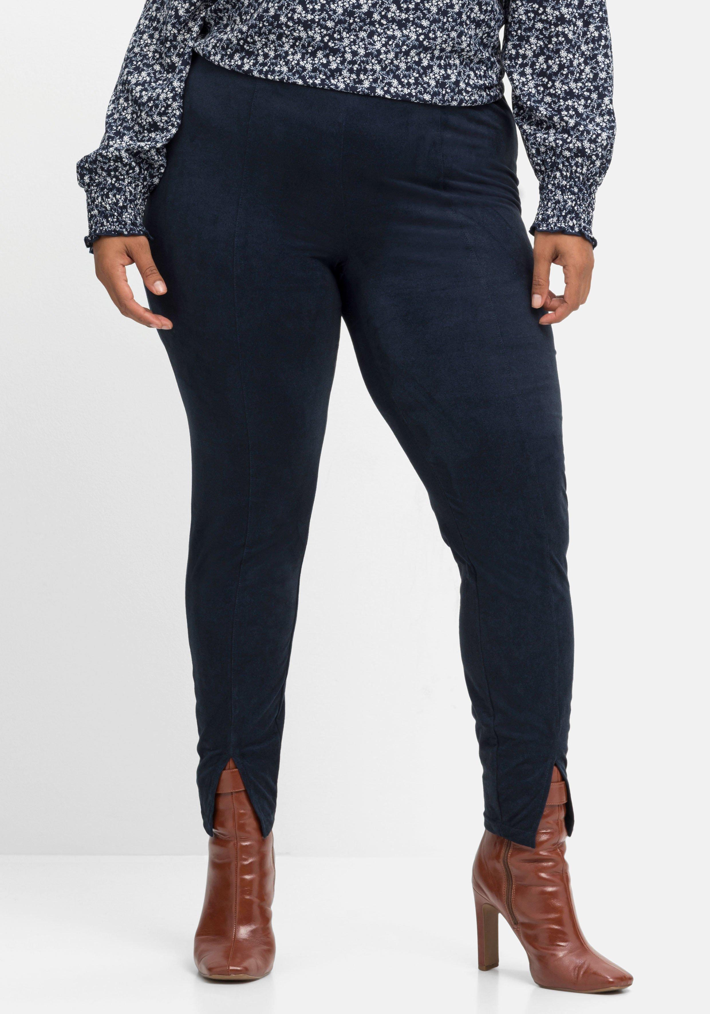 Leggings mit Schlitz am Saum, in Velourslederoptik