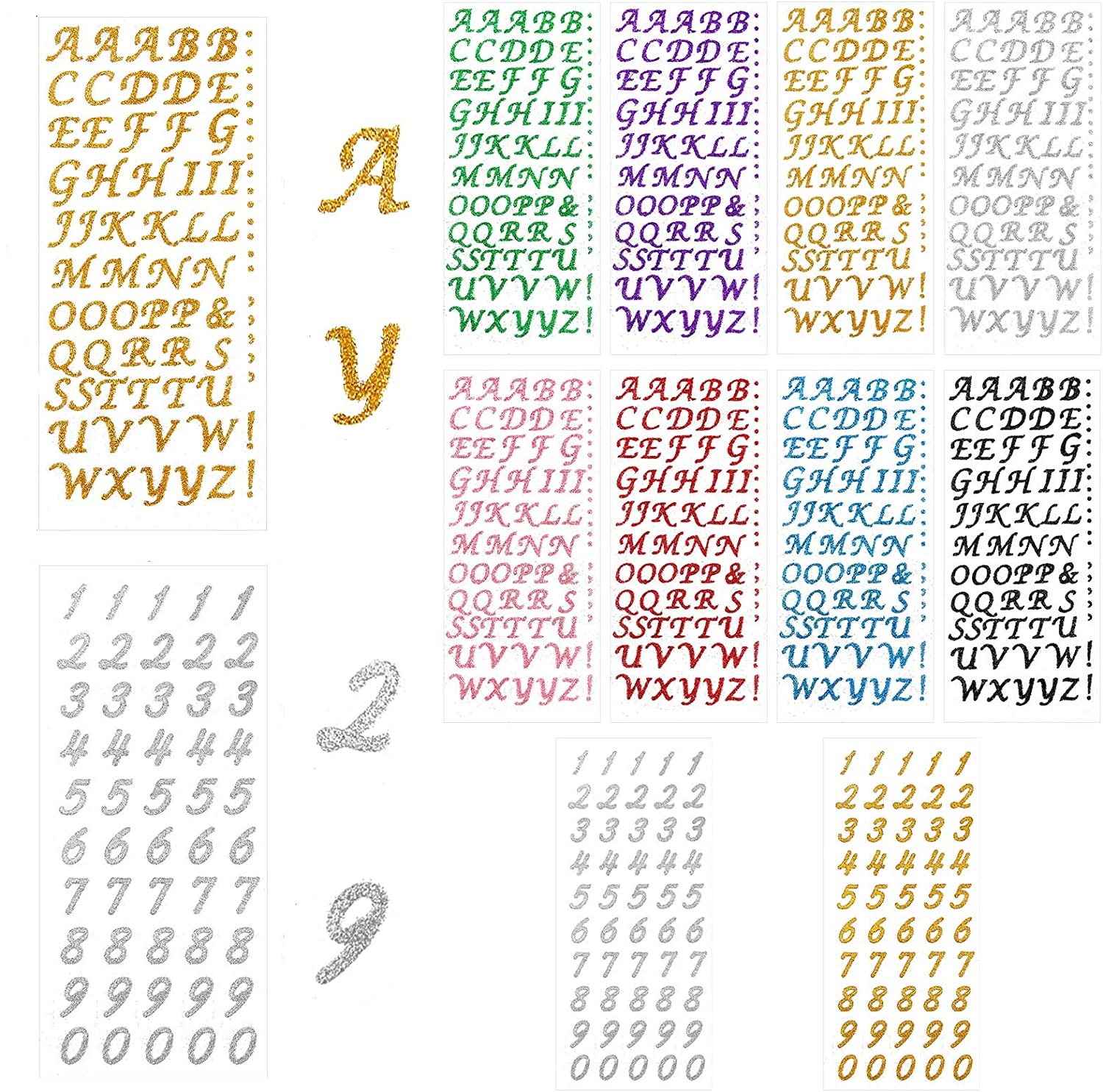 Glitzer Buchstaben Sticker Selbstklebende Zahlen Bastel Etiketten Alphabet Aufkleber - Assortiert