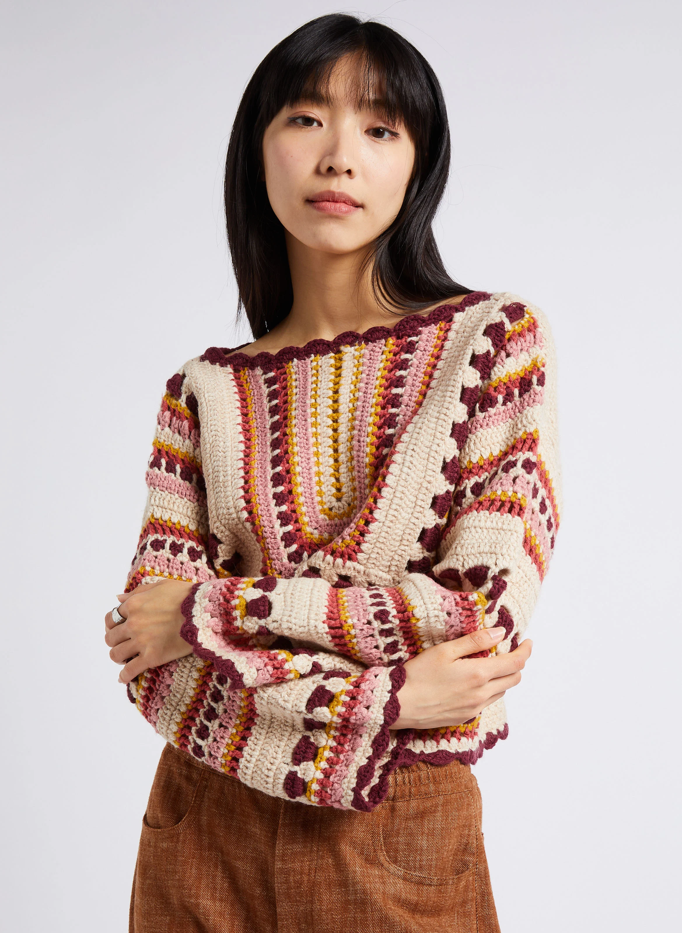 LORETTE - Pull crochet col rond | Multicolore