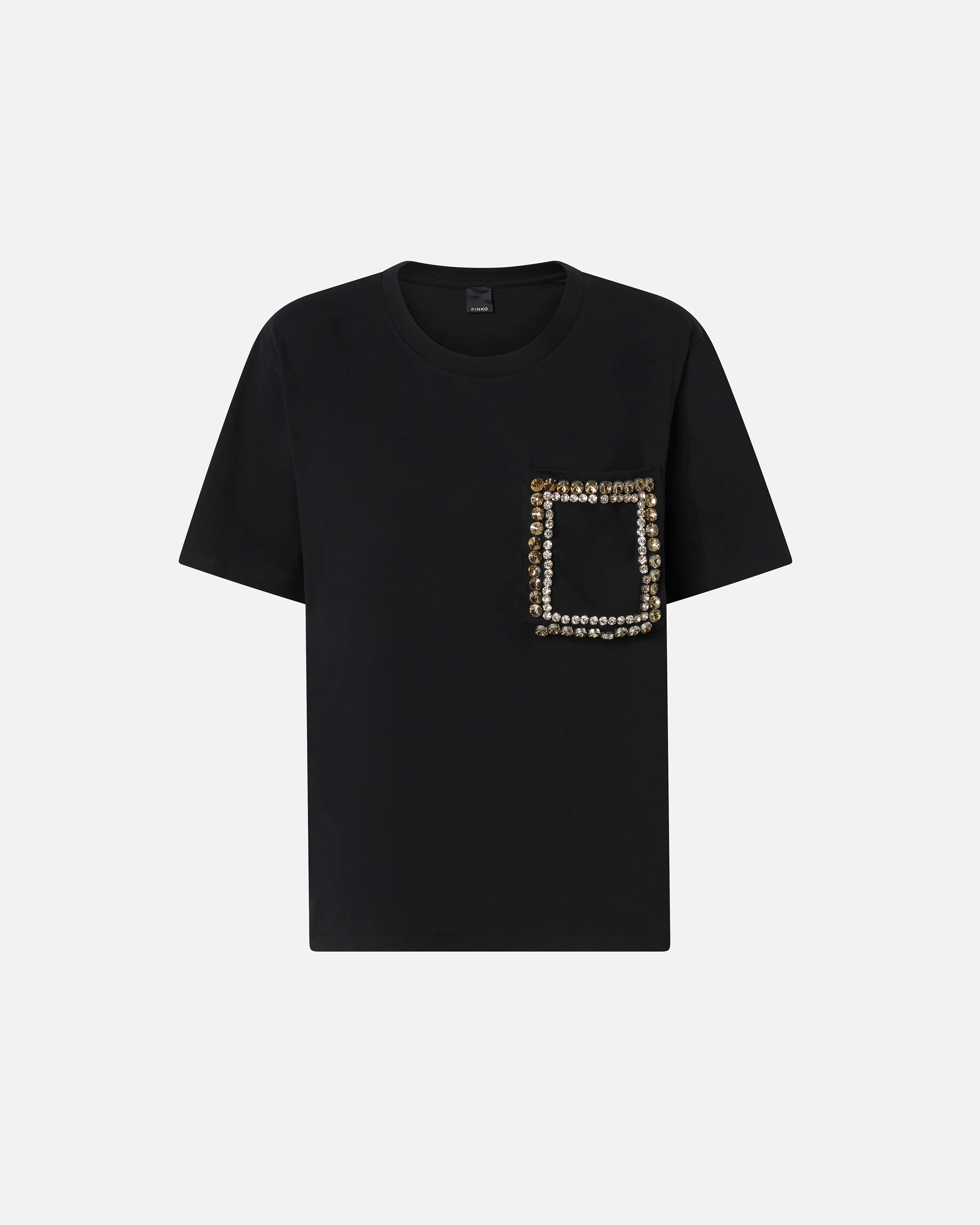 T-shirt en coton avec poche poitrine brodée de cristaux | Noir