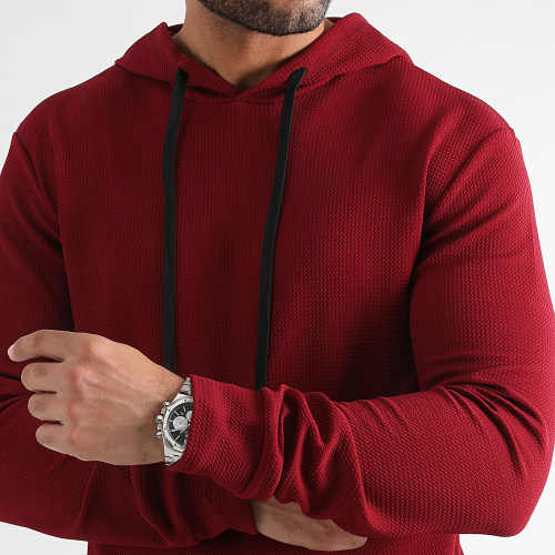 Sweat Capuche Oversize Texturé Waffle 0593 Bordeaux