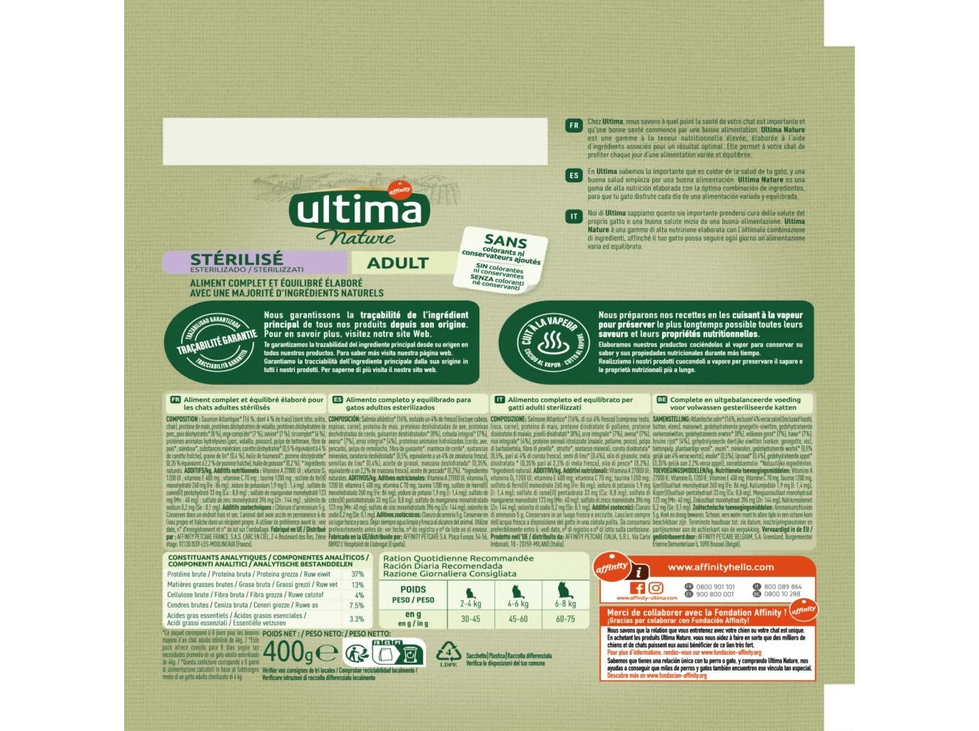 RAÇÃO PARA GATO NATURE ULTIMA ESTERILIZADO COM SALMÃO 400G