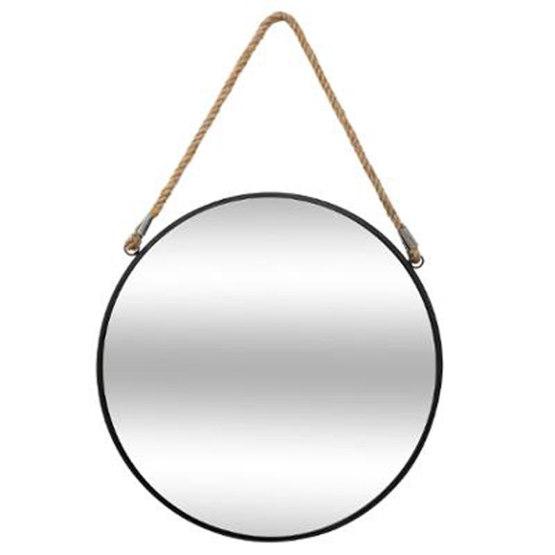 MIROIR METAL ROND CORDE NOIR D.55CM