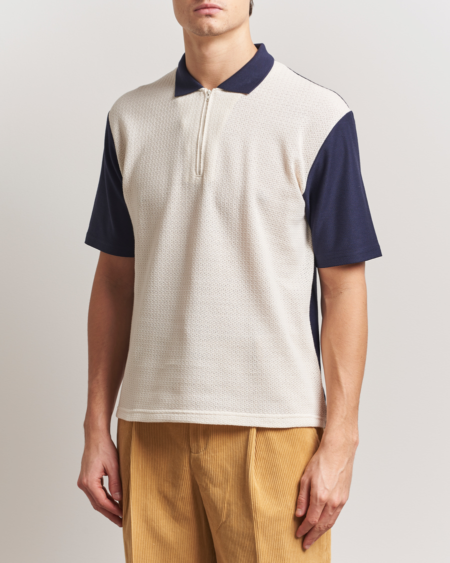 Palmes Textured Zip Polo White/Navy